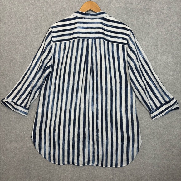 Chico's No Iron Striped Button-Up Linen Shirt-Blue/White-Women Size 2.5/US 14 - Picture 4 of 5